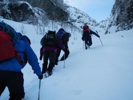 Trekking uphill in Trient